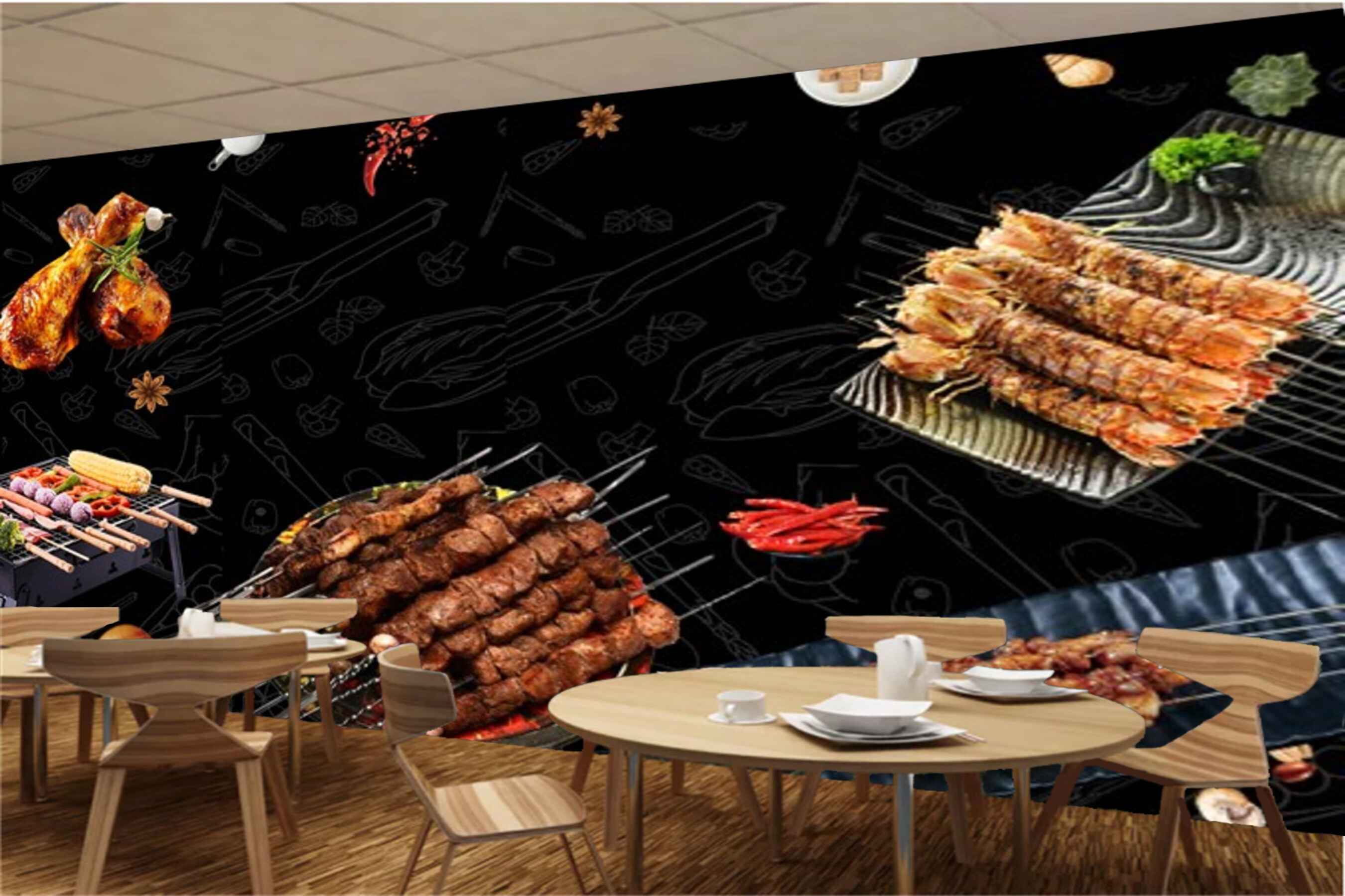 Avikalp MWZ3133 Chicken Meat Sticks Spices HD Wallpaper for Cafe Restaurant