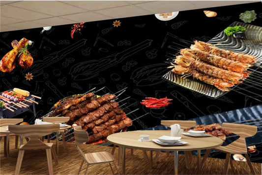 Avikalp MWZ3133 Chicken Meat Sticks Spices HD Wallpaper for Cafe Restaurant
