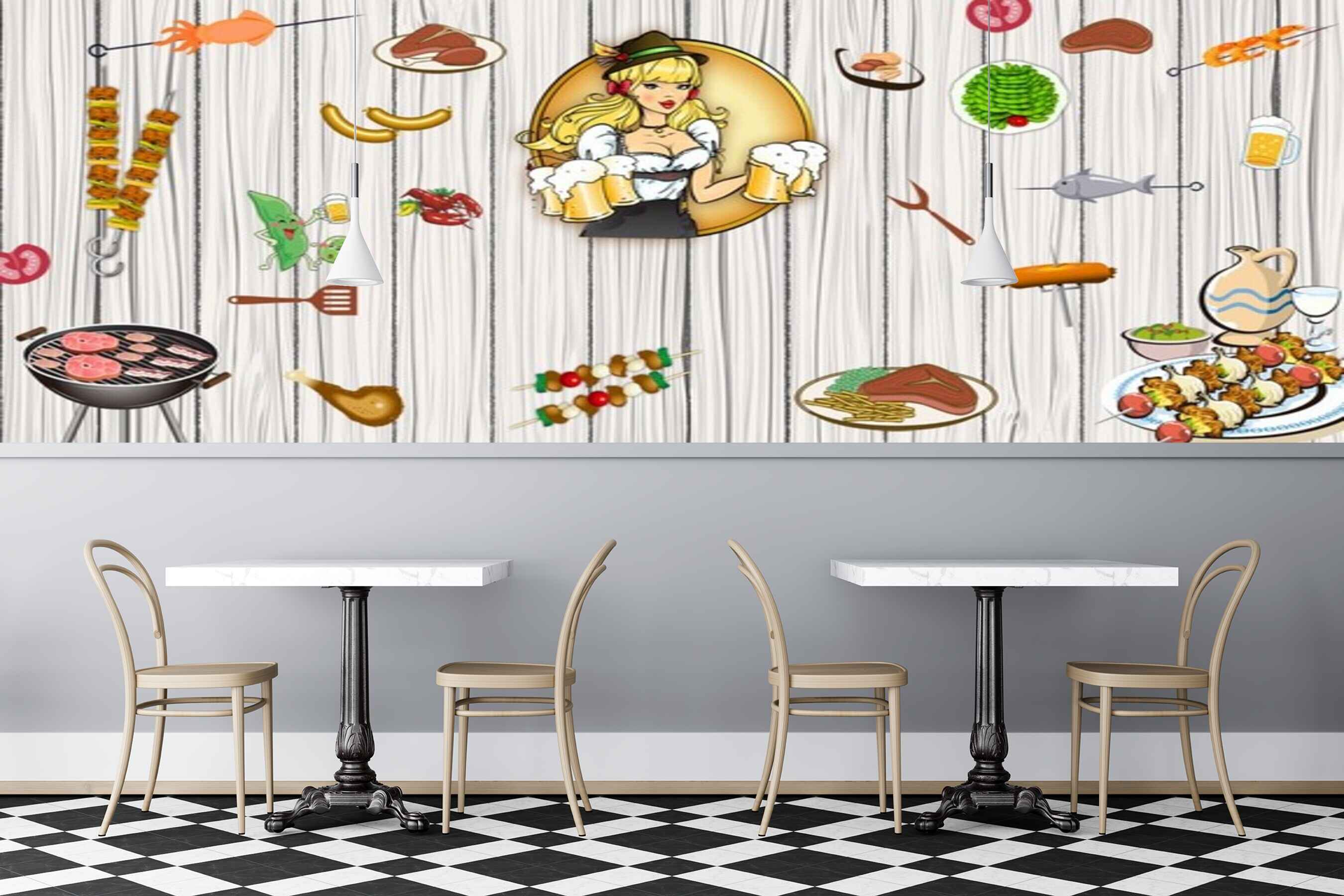 Avikalp MWZ3134 Girl Drinks Drum Sticks Meat Food HD Wallpaper for Cafe Restaurant