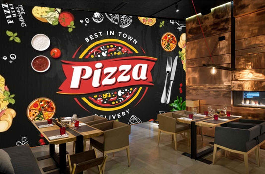 Avikalp MWZ3135 Pizzas Folks Spoons HD Wallpaper for Cafe Restaurant