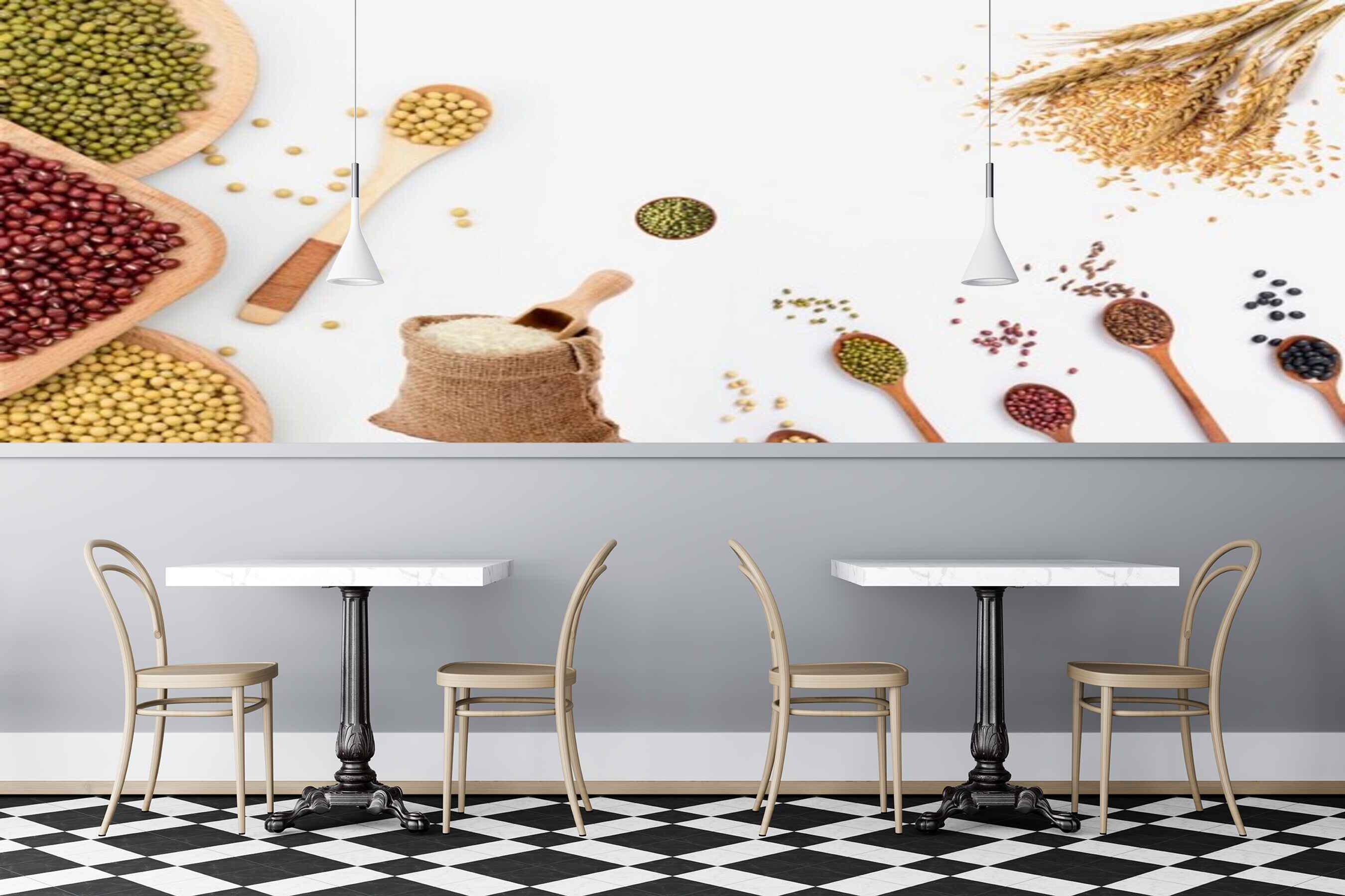 Avikalp MWZ3136 Pulses Wheat Rice Bags HD Wallpaper for Cafe Restaurant