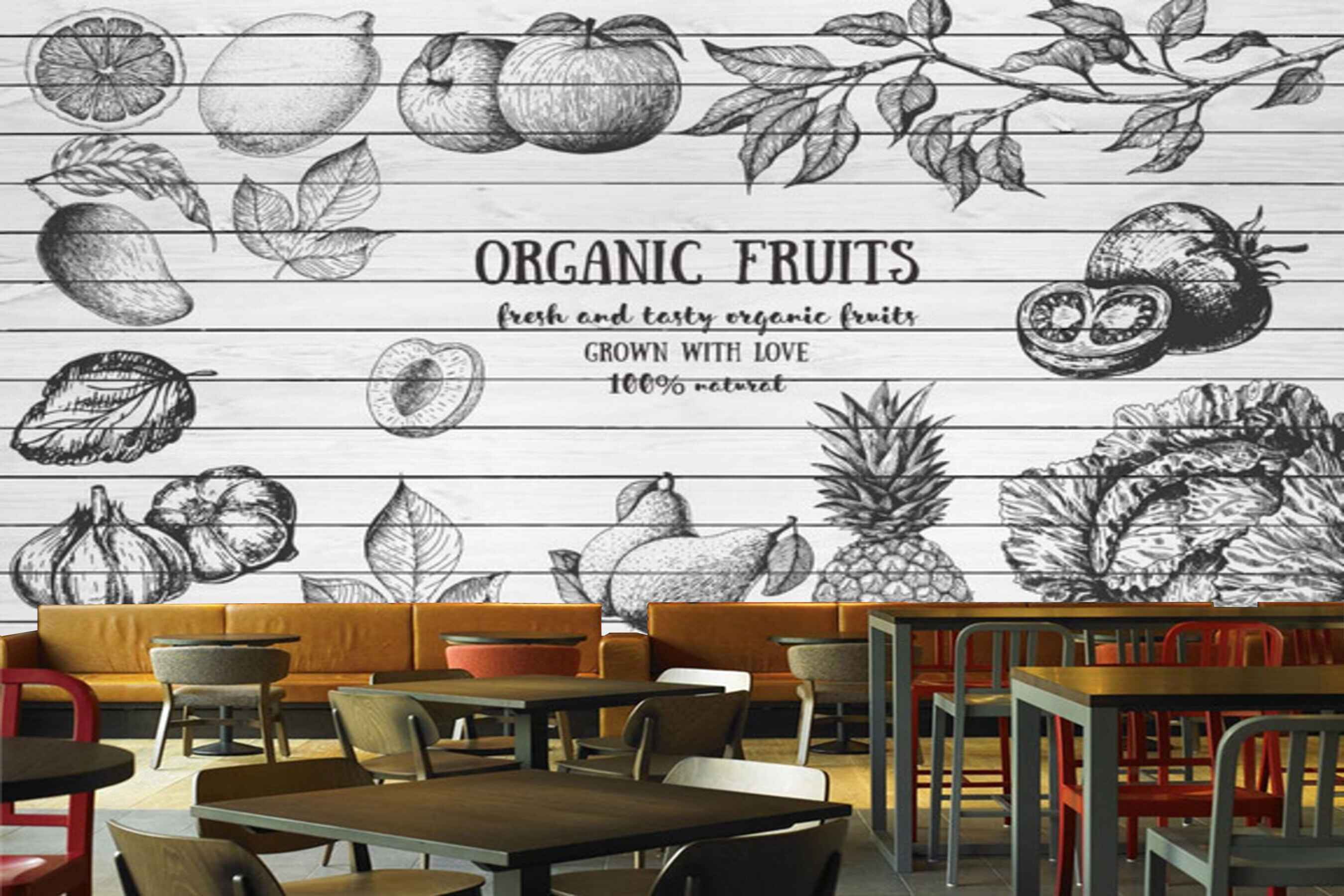 Avikalp MWZ3137 Organic Fruits Leaves Branches HD Wallpaper for Cafe Restaurant