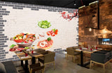 Avikalp MWZ3138 Meat Veggies Salads Pink Flowers HD Wallpaper for Cafe Restaurant