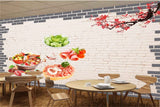 Avikalp MWZ3138 Meat Veggies Salads Pink Flowers HD Wallpaper for Cafe Restaurant