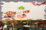 Avikalp MWZ3138 Meat Veggies Salads Pink Flowers HD Wallpaper for Cafe Restaurant