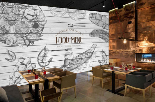 Avikalp MWZ3140 Food Menu Boat Prawns Dishes Leaves HD Wallpaper for Cafe Restaurant