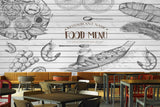 Avikalp MWZ3140 Food Menu Boat Prawns Dishes Leaves HD Wallpaper for Cafe Restaurant