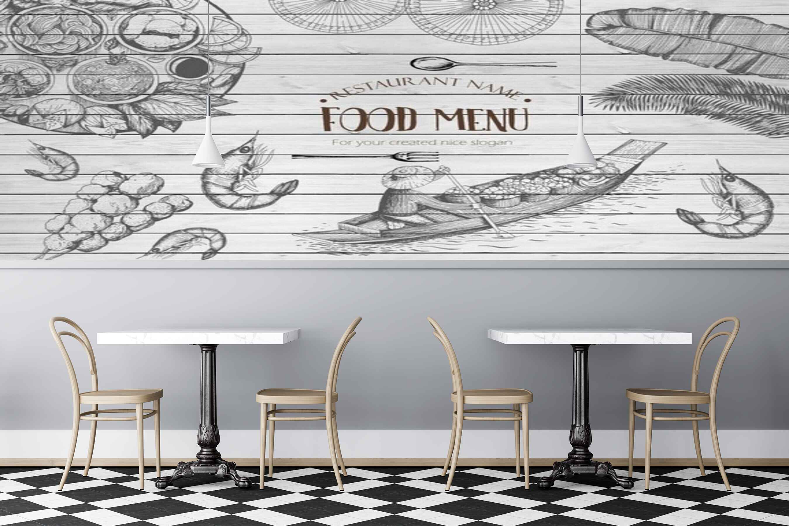 Avikalp MWZ3140 Food Menu Boat Prawns Dishes Leaves HD Wallpaper for Cafe Restaurant