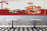 Avikalp MWZ3141 Fruits Veggies Meat Sauces Spices HD Wallpaper for Cafe Restaurant