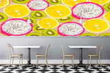 Avikalp MWZ3142 Lemon Kiwi Dragon Fruits HD Wallpaper for Cafe Restaurant
