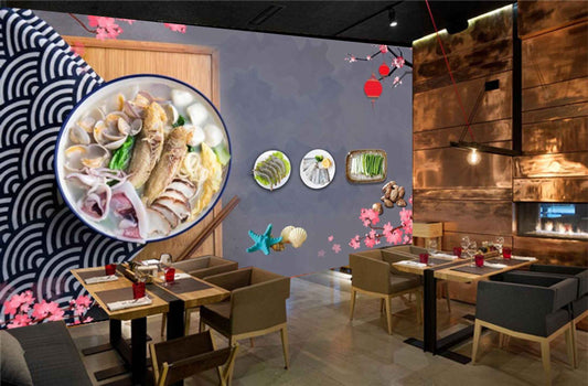 Avikalp MWZ3145 Meat Stones Flowers Wooden Board HD Wallpaper for Cafe Restaurant