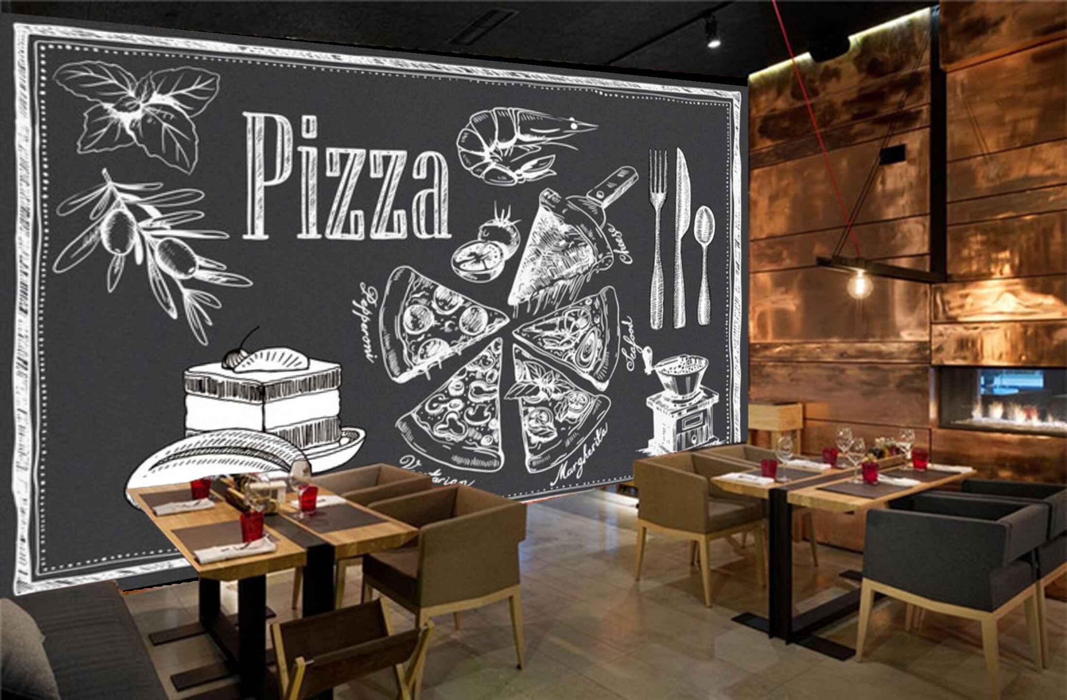 Avikalp MWZ3146 Pizza Spoons Cakes Spoons Knives HD Wallpaper for Cafe Restaurant
