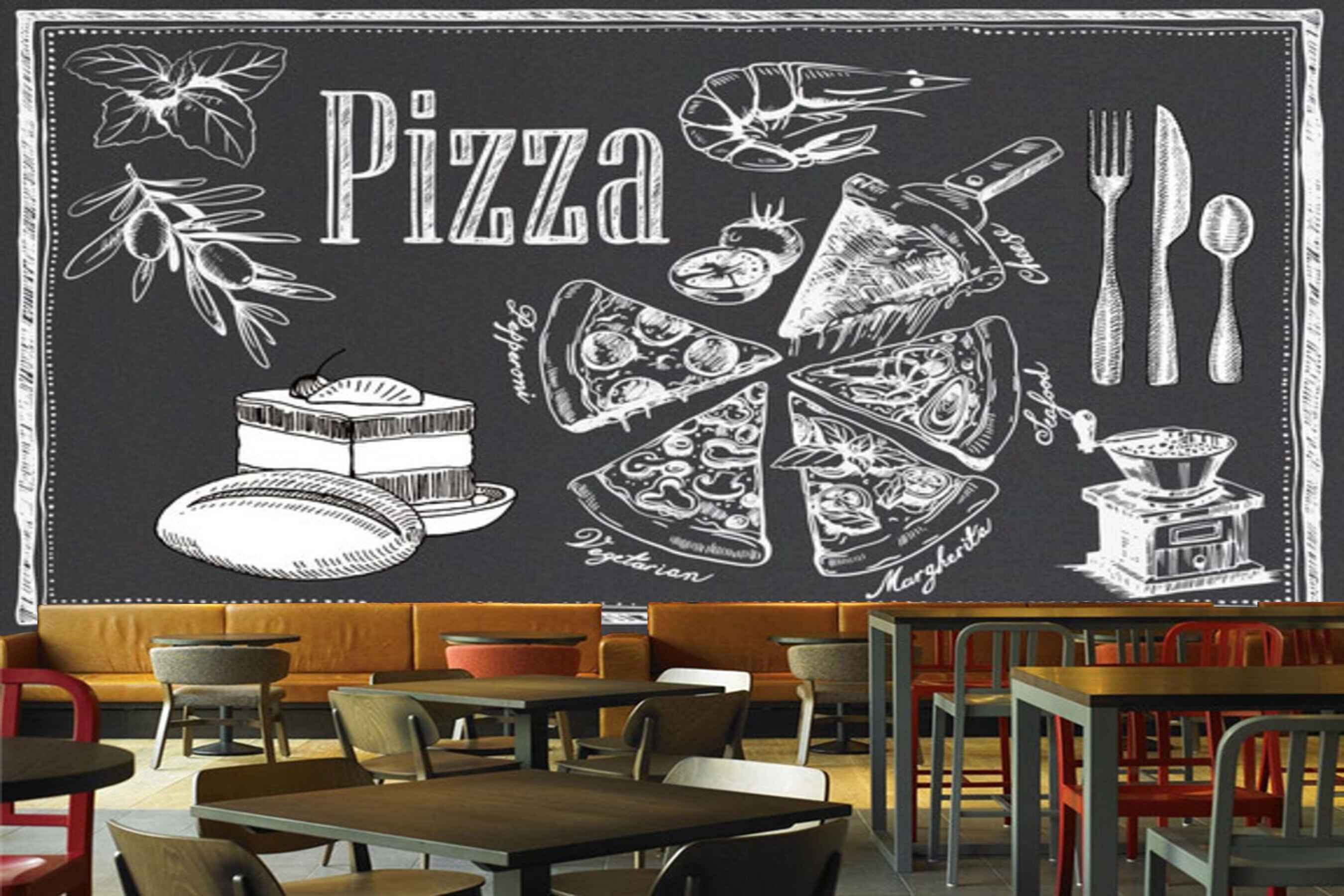 Avikalp MWZ3146 Pizza Spoons Cakes Spoons Knives HD Wallpaper for Cafe Restaurant