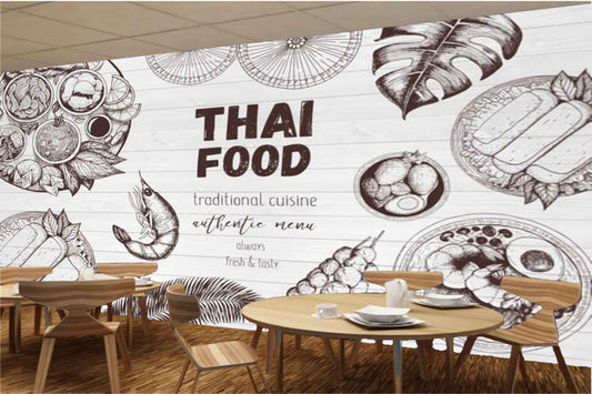 Avikalp MWZ3147 Thai Food Prawns Meat Bread Traditional Cuisine HD Wallpaper for Cafe Restaurant