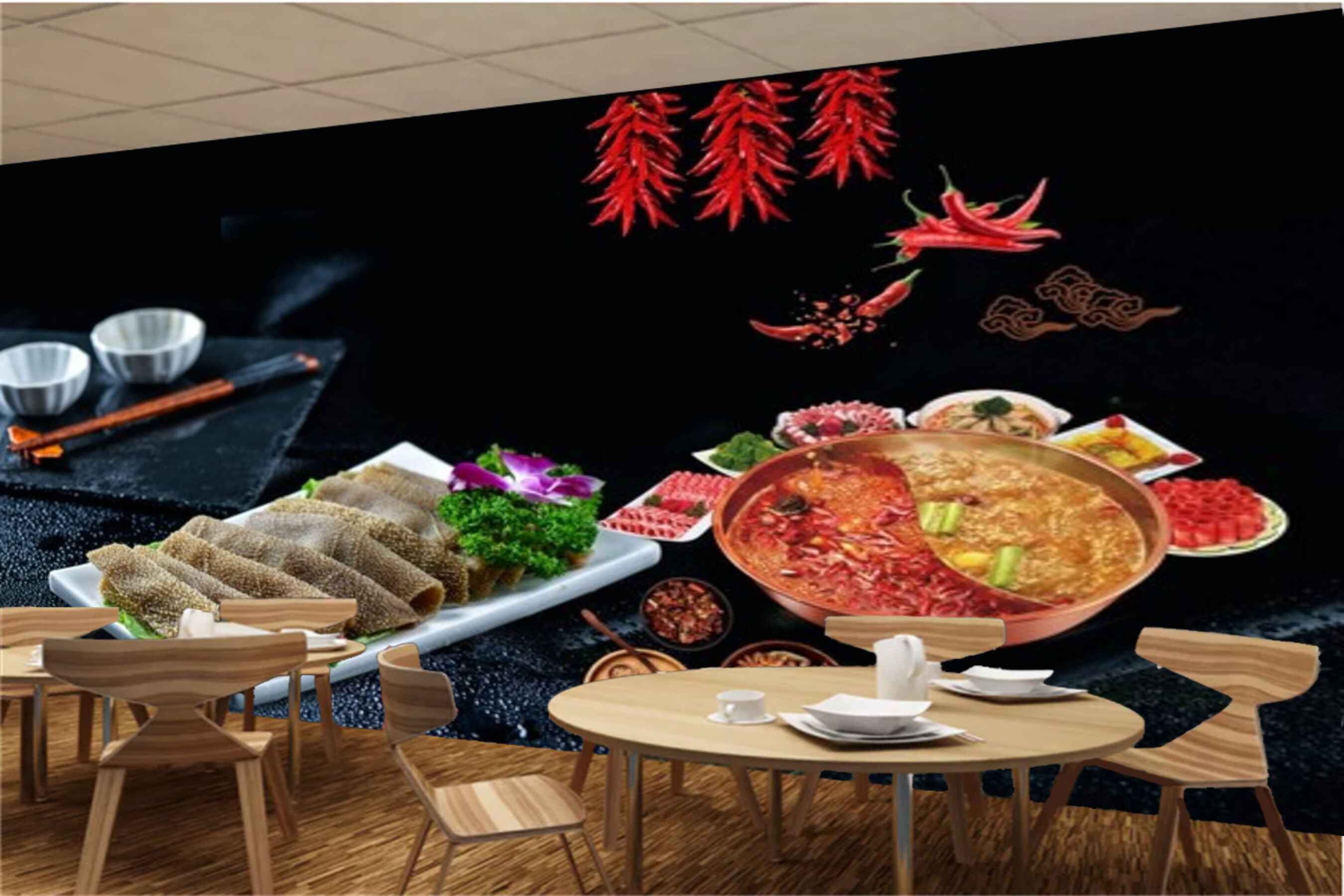 Avikalp MWZ3148 Meat Curries Spices Mirchi HD Wallpaper for Cafe Restaurant
