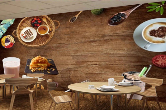 Avikalp MWZ3149 Cake Drinks Milkshakes Spoons Coffee HD Wallpaper for Cafe Restaurant