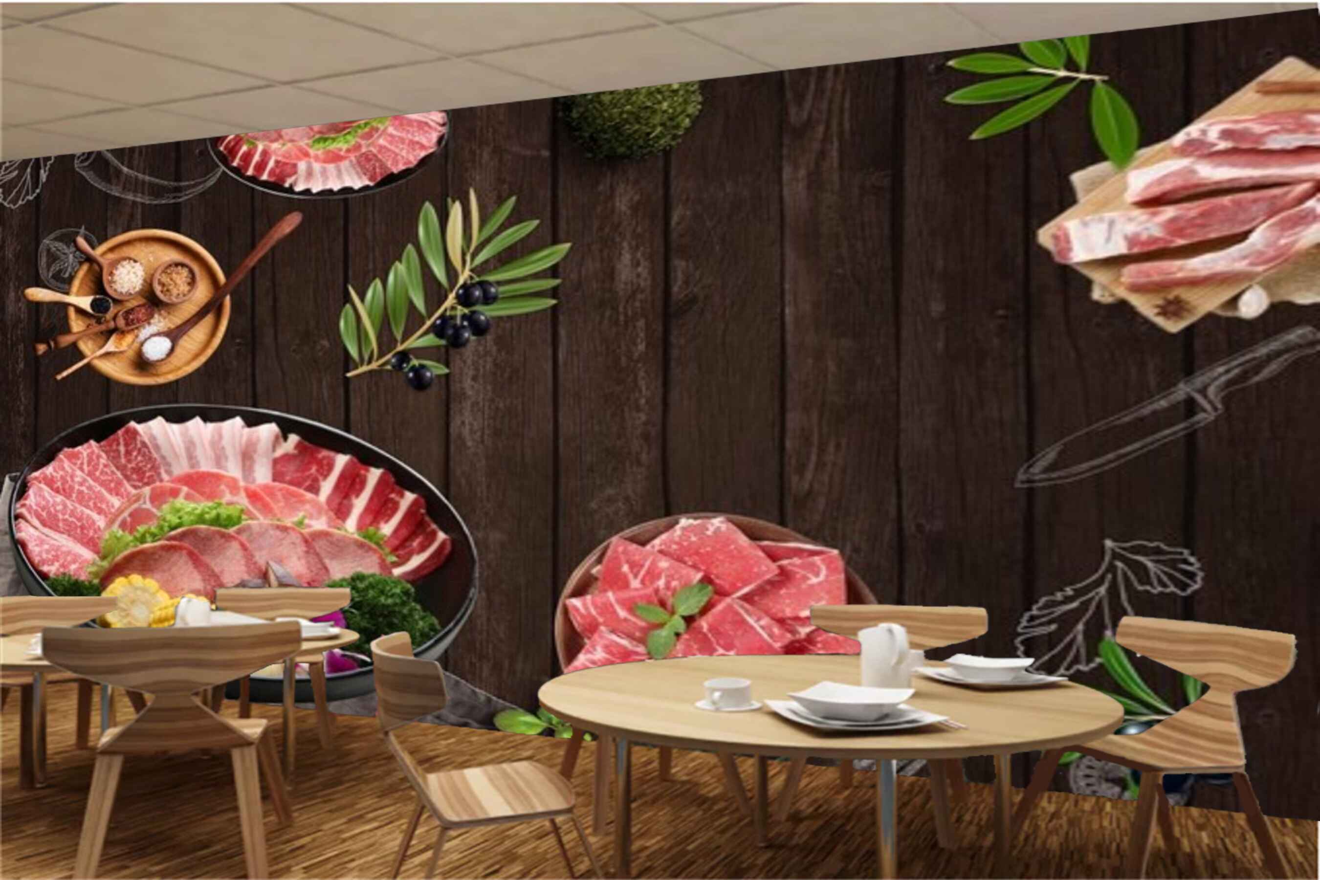 Avikalp MWZ3151 Meat BAby Corns Spices Grapes HD Wallpaper for Cafe Restaurant