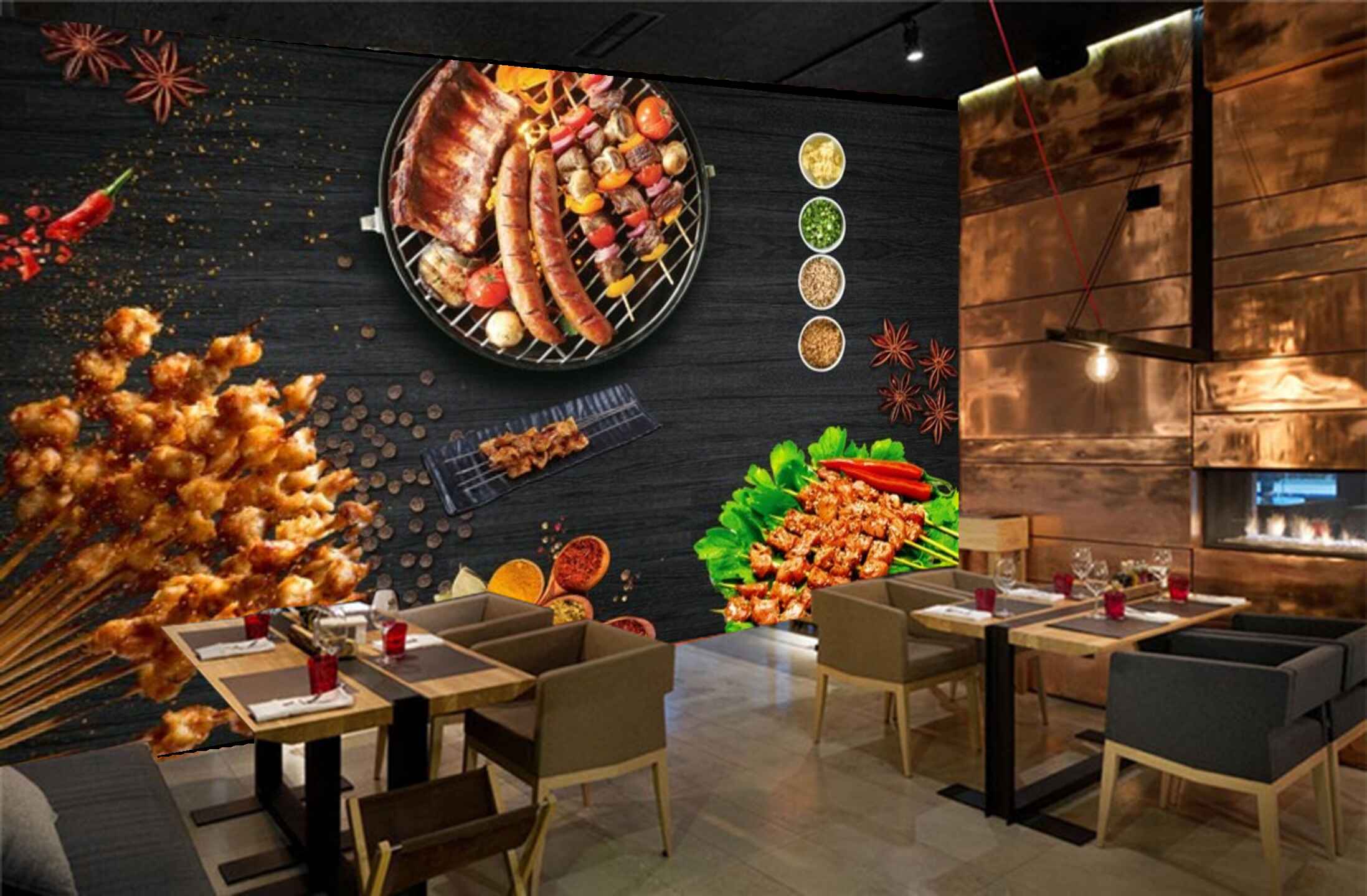 Avikalp MWZ3152 Chickn Meat Drum Sticks Spices HD Wallpaper for Cafe Restaurant