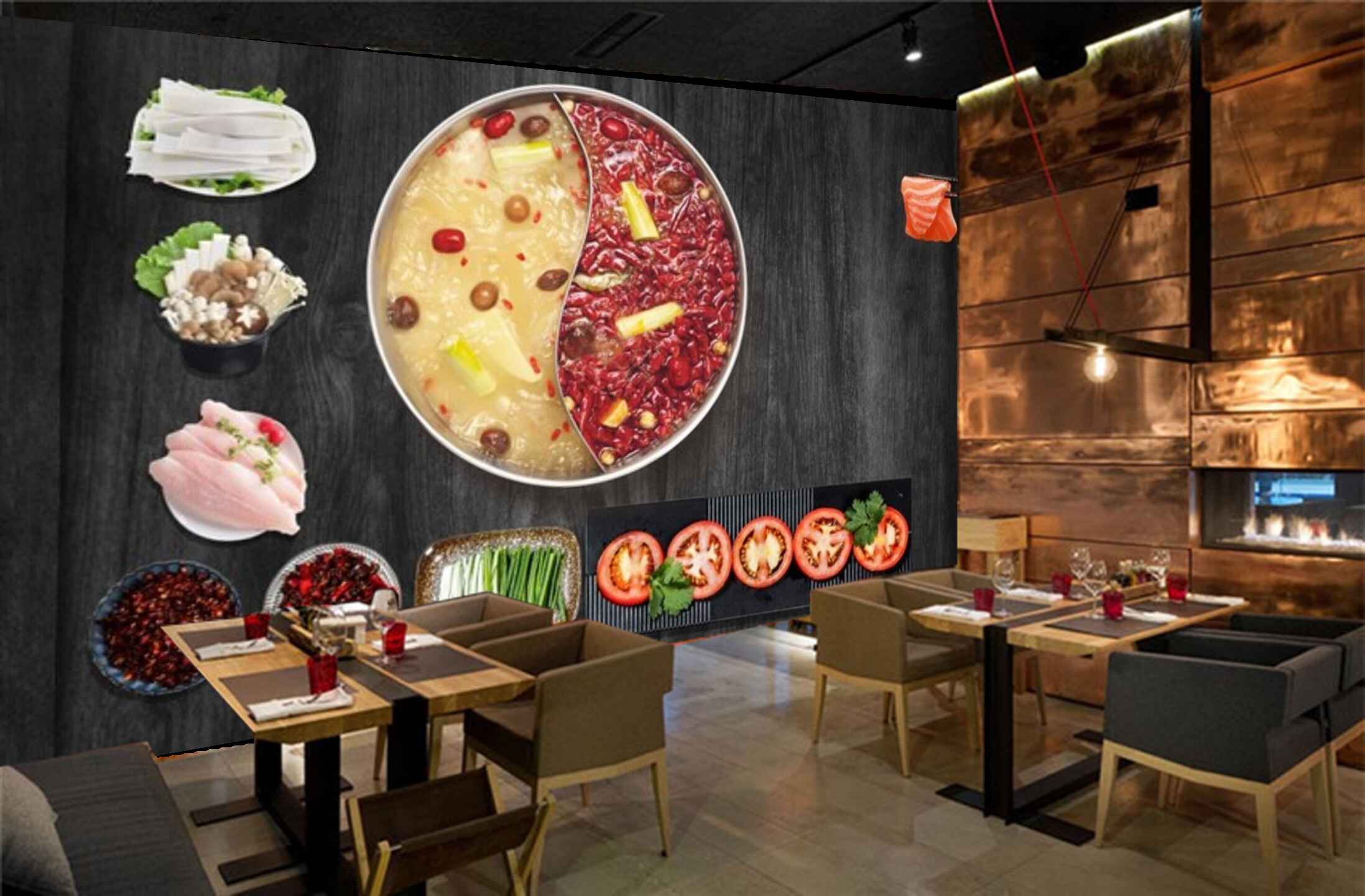 Avikalp MWZ3153 Hot Pot Tomatoes Meat Spices HD Wallpaper for Cafe Restaurant