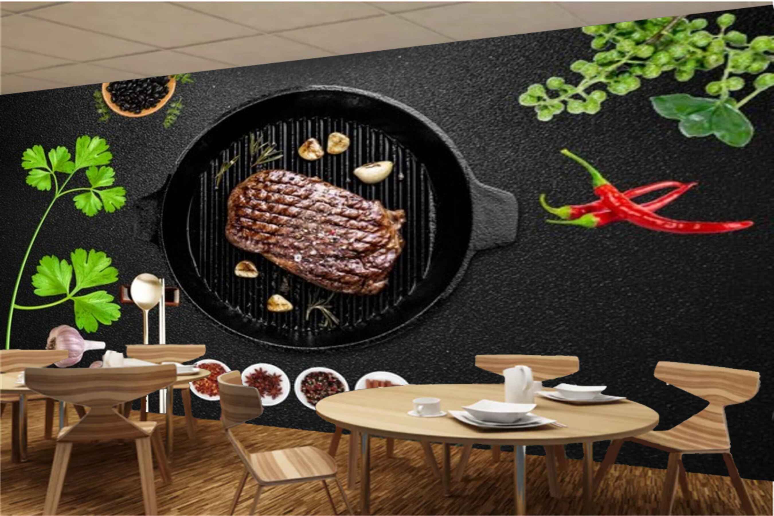 Avikalp MWZ3154 Meat Coriander Garlic Spices Mirchi HD Wallpaper for Cafe Restaurant