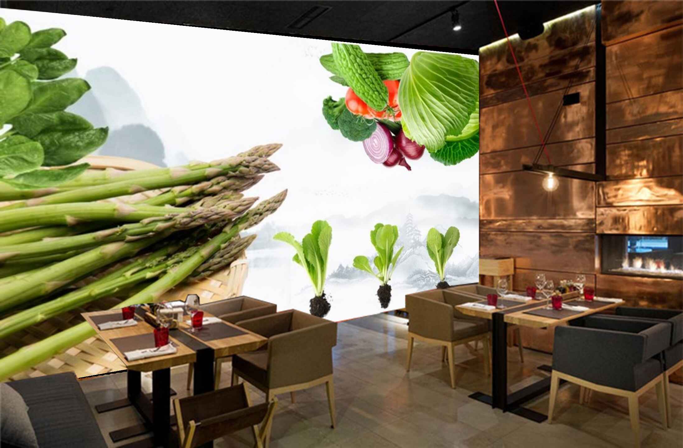 Avikalp MWZ3155 Lettuces Herbs Cabbage Onions HD Wallpaper for Cafe Restaurant