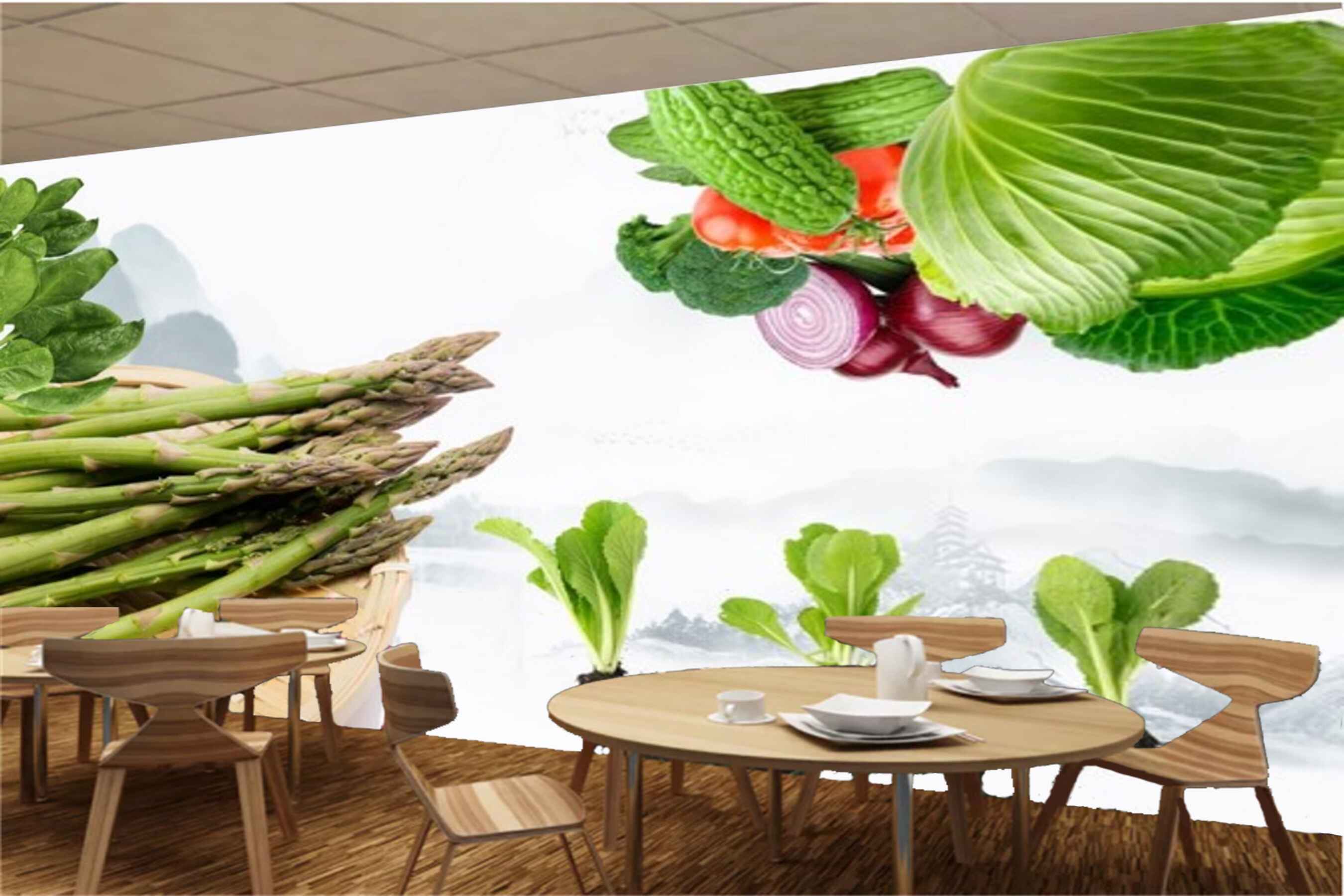 Avikalp MWZ3155 Lettuces Herbs Cabbage Onions HD Wallpaper for Cafe Restaurant