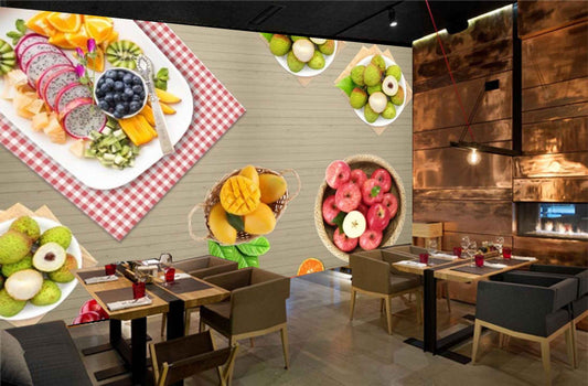 Avikalp MWZ3157 Fruits Dragonfruit Aples Mangoes Cherries HD Wallpaper for Cafe Restaurant