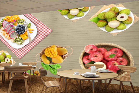 Avikalp MWZ3157 Fruits Dragonfruit Aples Mangoes Cherries HD Wallpaper for Cafe Restaurant