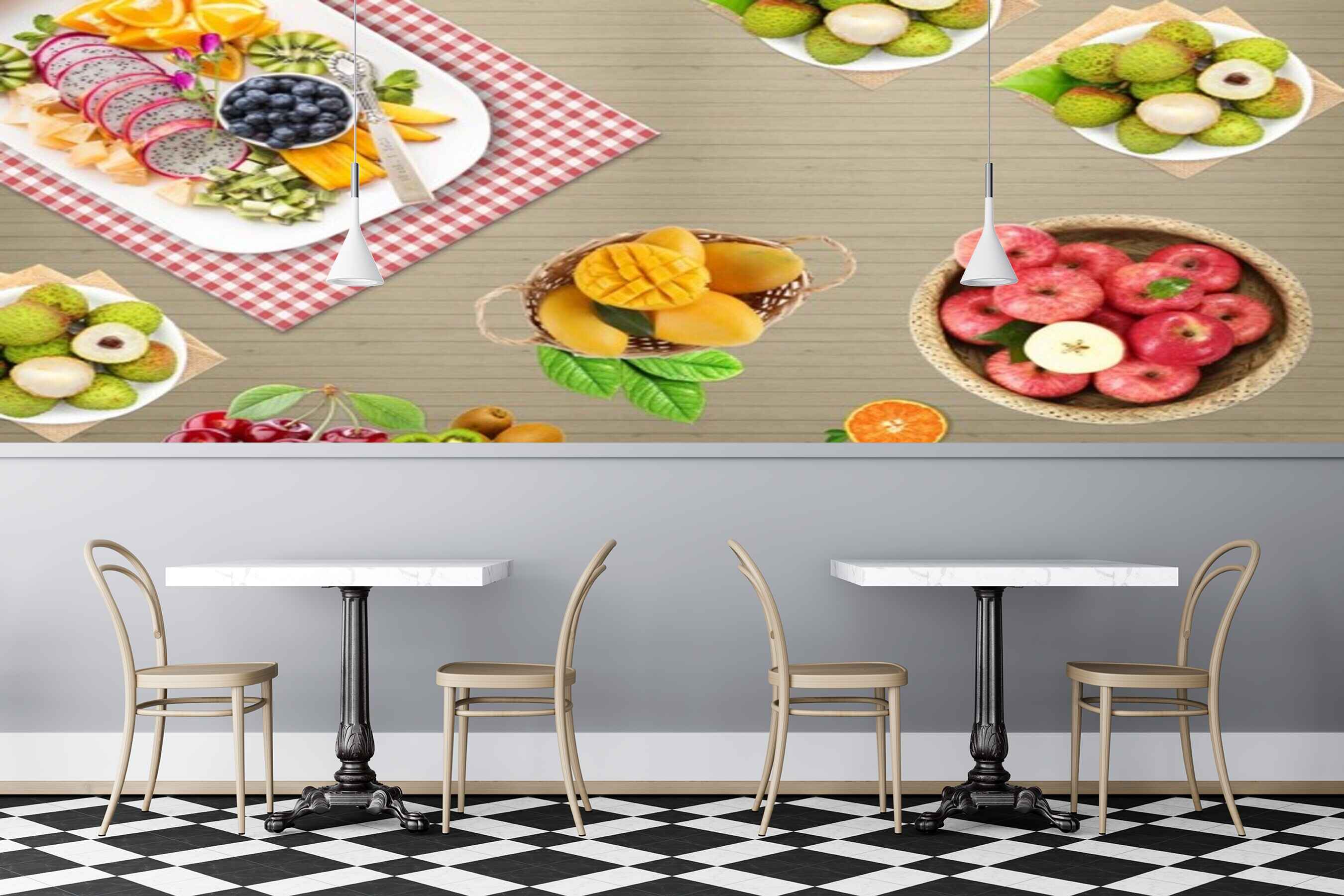 Avikalp MWZ3157 Fruits Dragonfruit Aples Mangoes Cherries HD Wallpaper for Cafe Restaurant