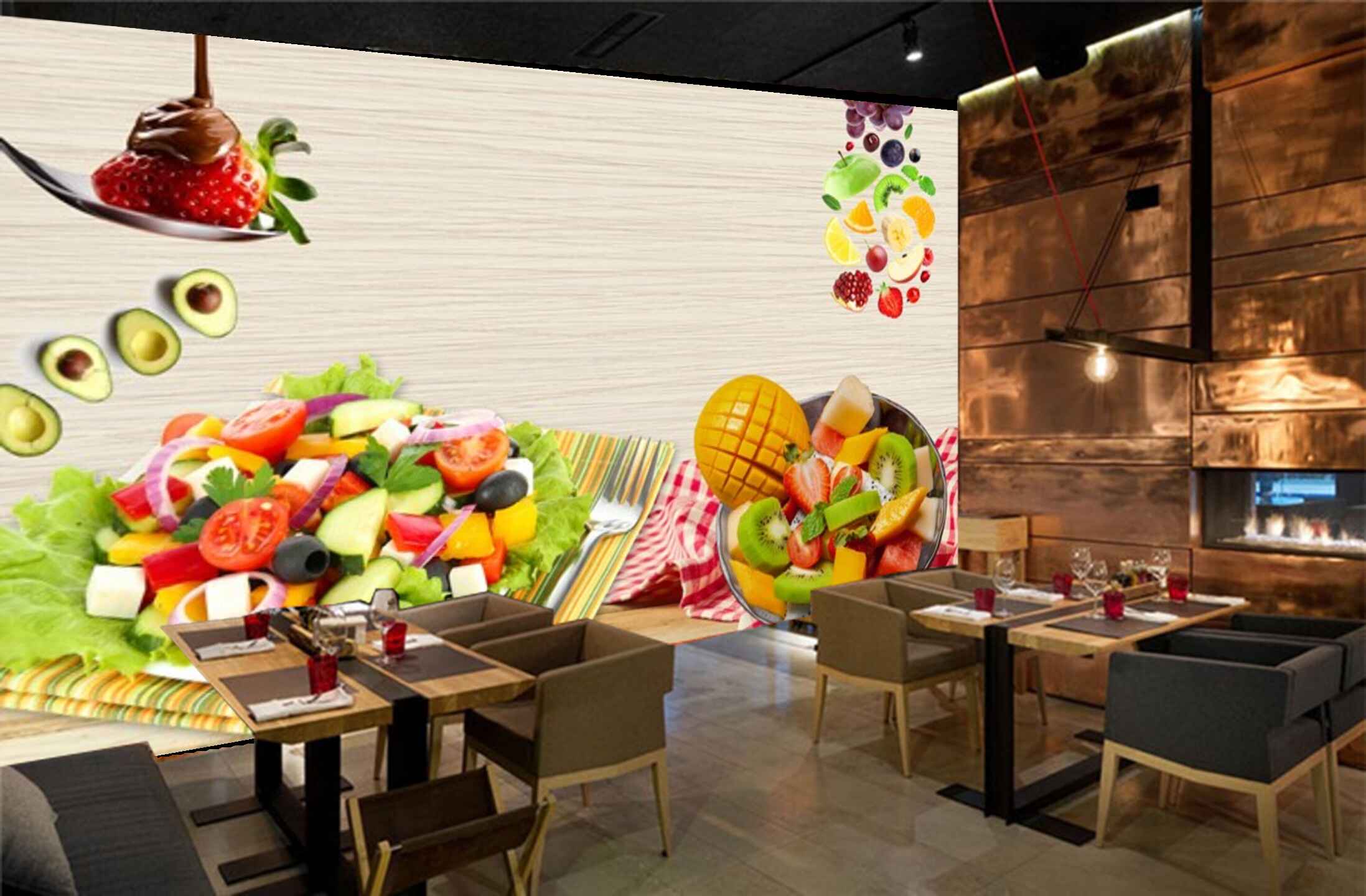 Avikalp MWZ3158 Salads Fruits Avacados Strawberries HD Wallpaper for Cafe Restaurant