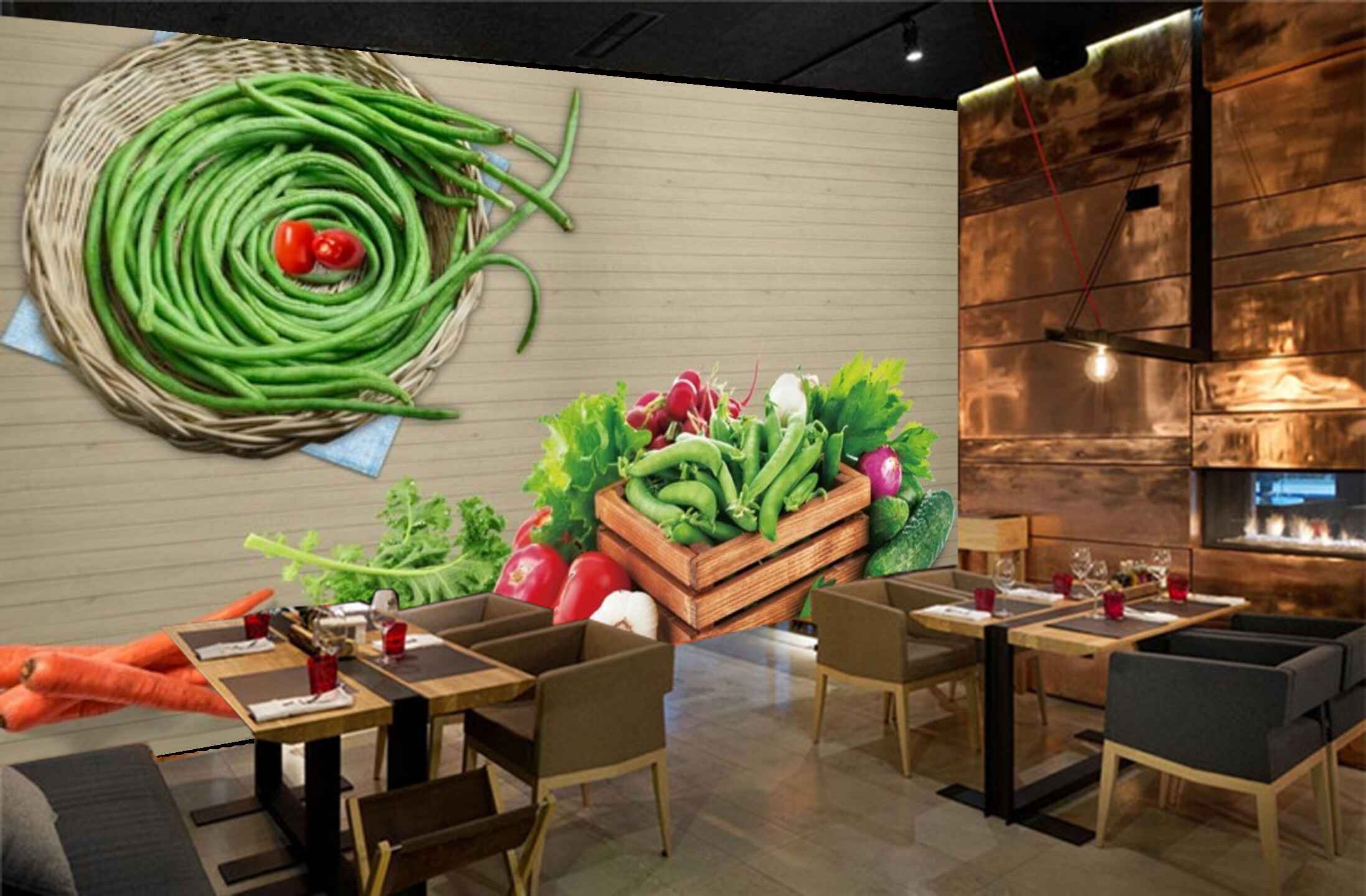 Avikalp MWZ3159 Greenies Carrots Tomatoes HD Wallpaper for Cafe Restaurant