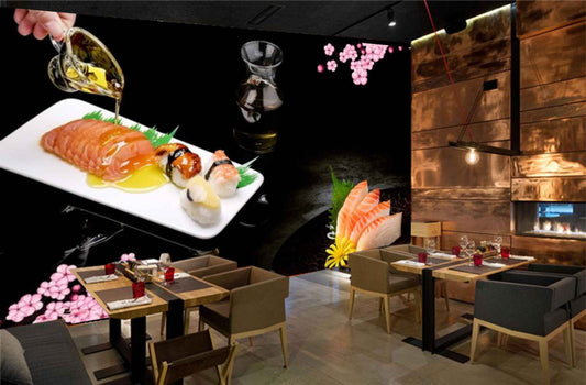 Avikalp MWZ3161 Meat Buns Oil Pink Flowers HD Wallpaper for Cafe Restaurant