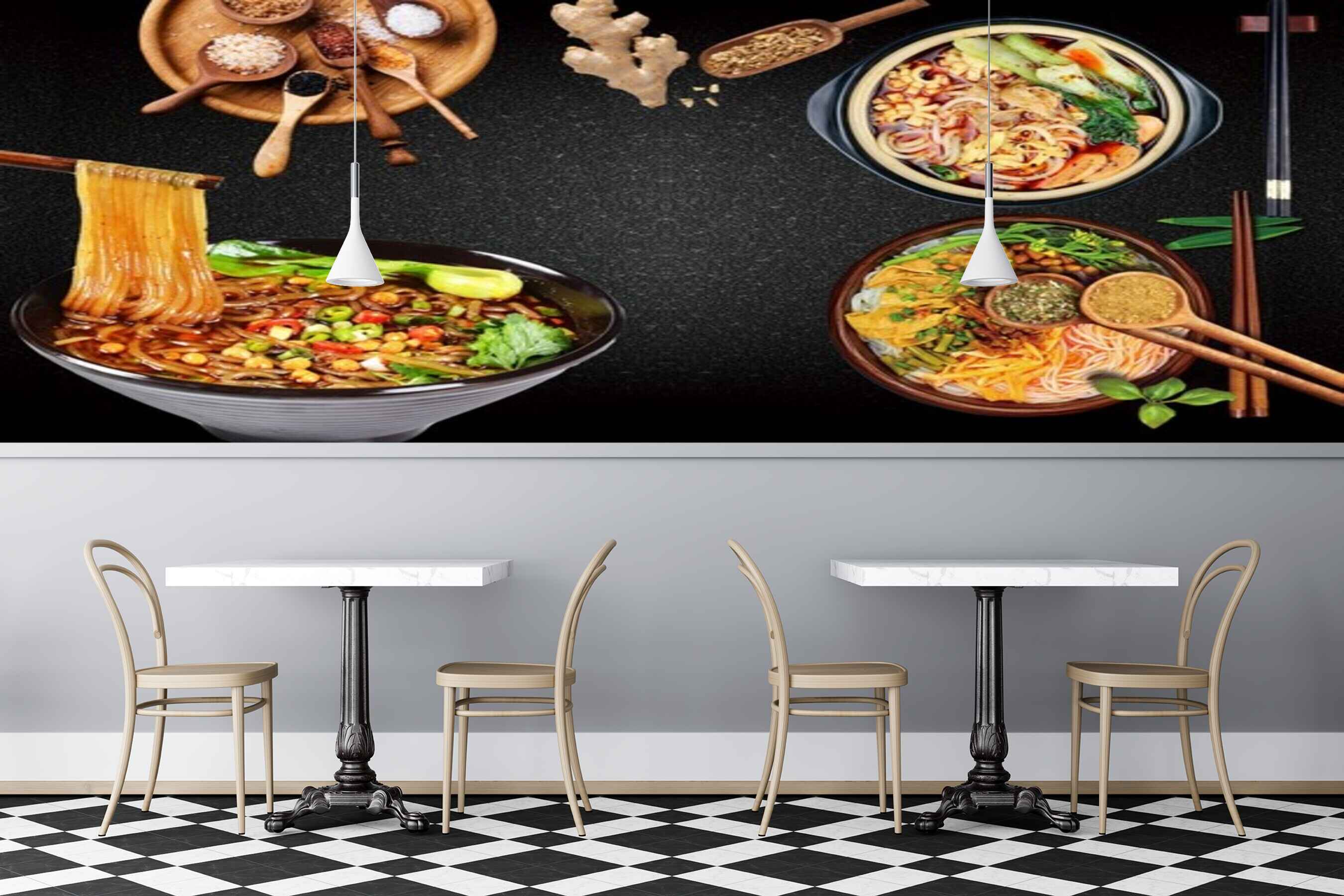 Avikalp MWZ3162 Noodles Spices Salads HD Wallpaper for Cafe Restaurant