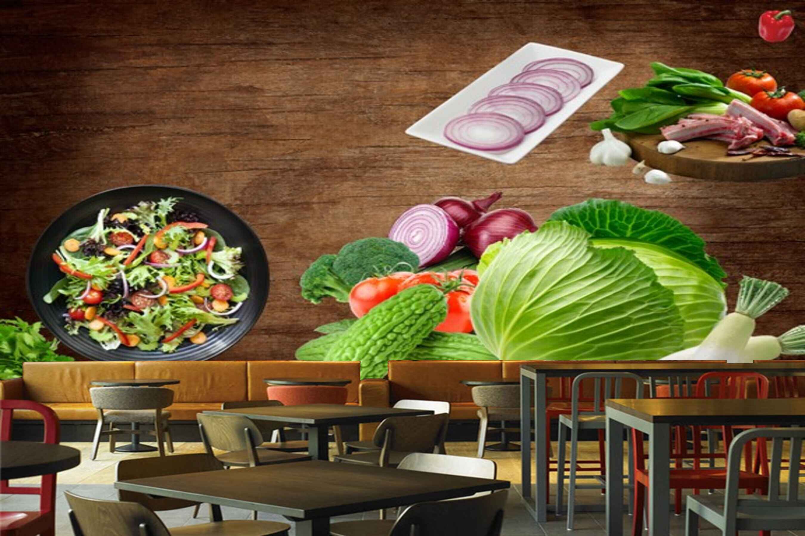 Avikalp MWZ3163 Salads Onions Herbs Tomatoes Cabbage Raddish HD Wallpaper for Cafe Restaurant