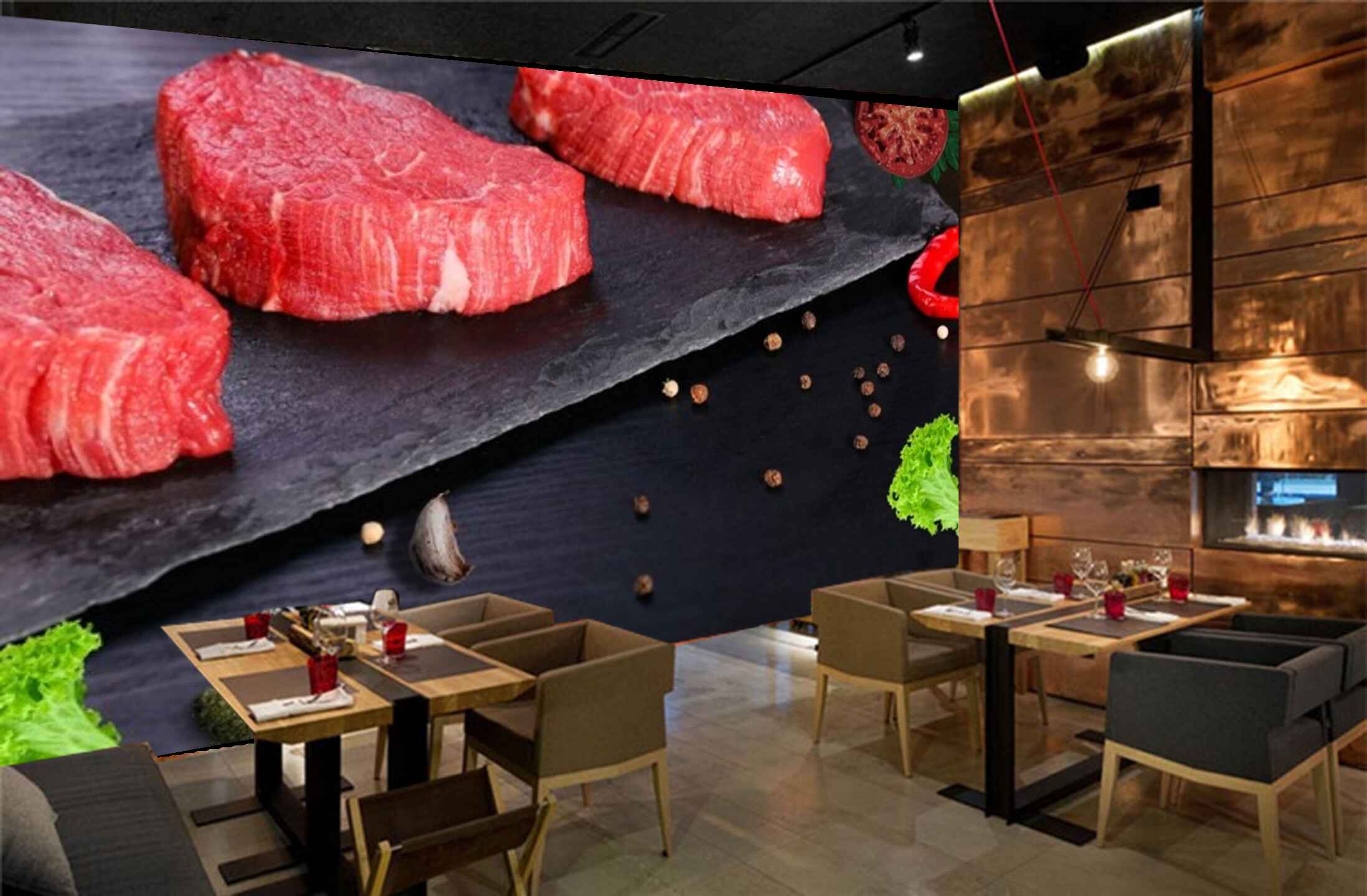 Avikalp MWZ3164 Meat Flesh Spices Herbs HD Wallpaper for Cafe Restaurant
