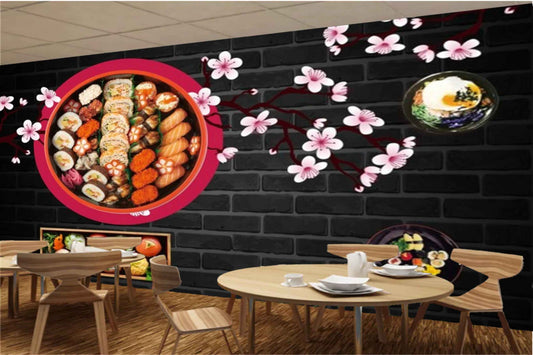 Avikalp MWZ3166 Momos Pink Flowers Nuggets HD Wallpaper for Cafe Restaurant