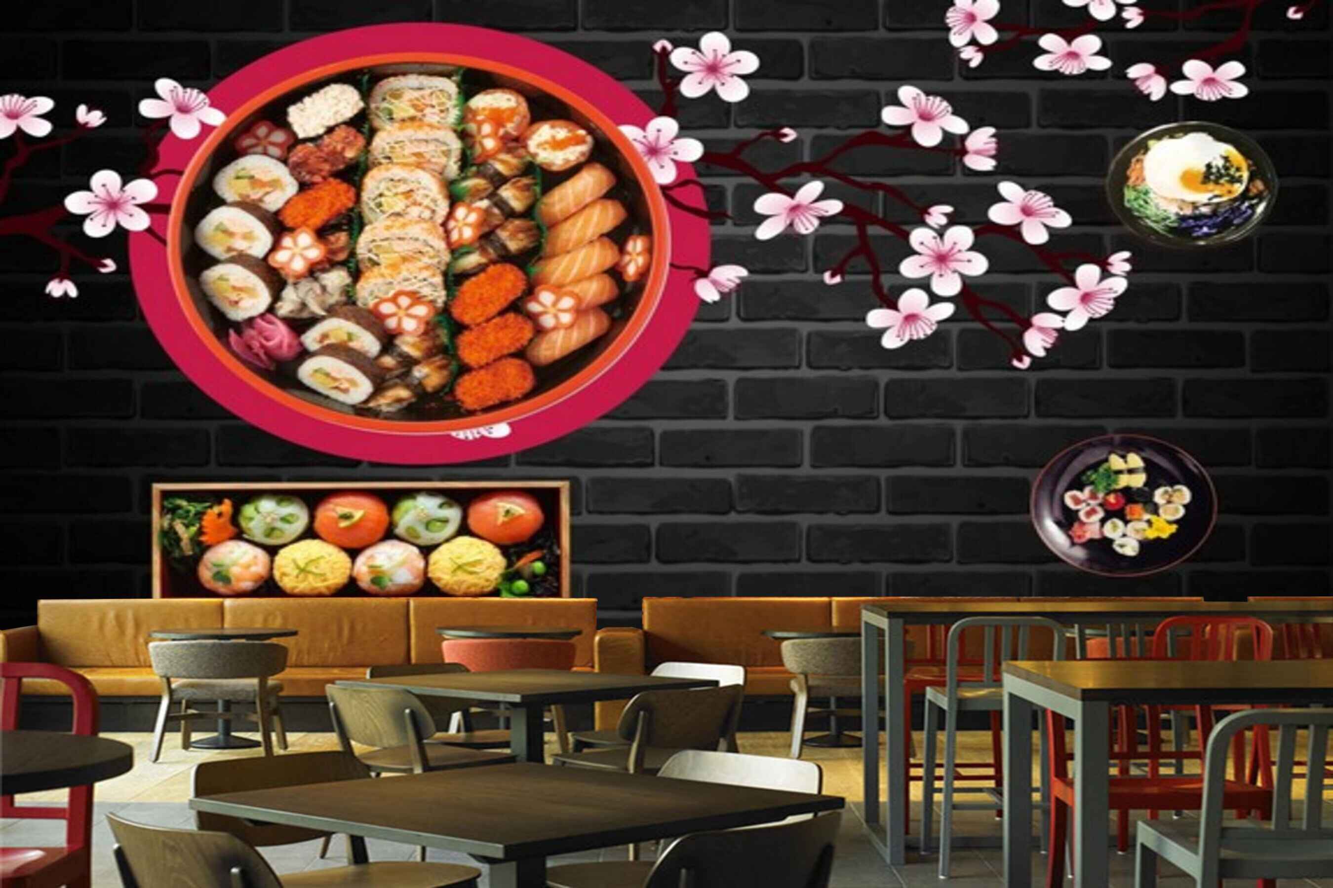 Avikalp MWZ3166 Momos Pink Flowers Nuggets HD Wallpaper for Cafe Restaurant