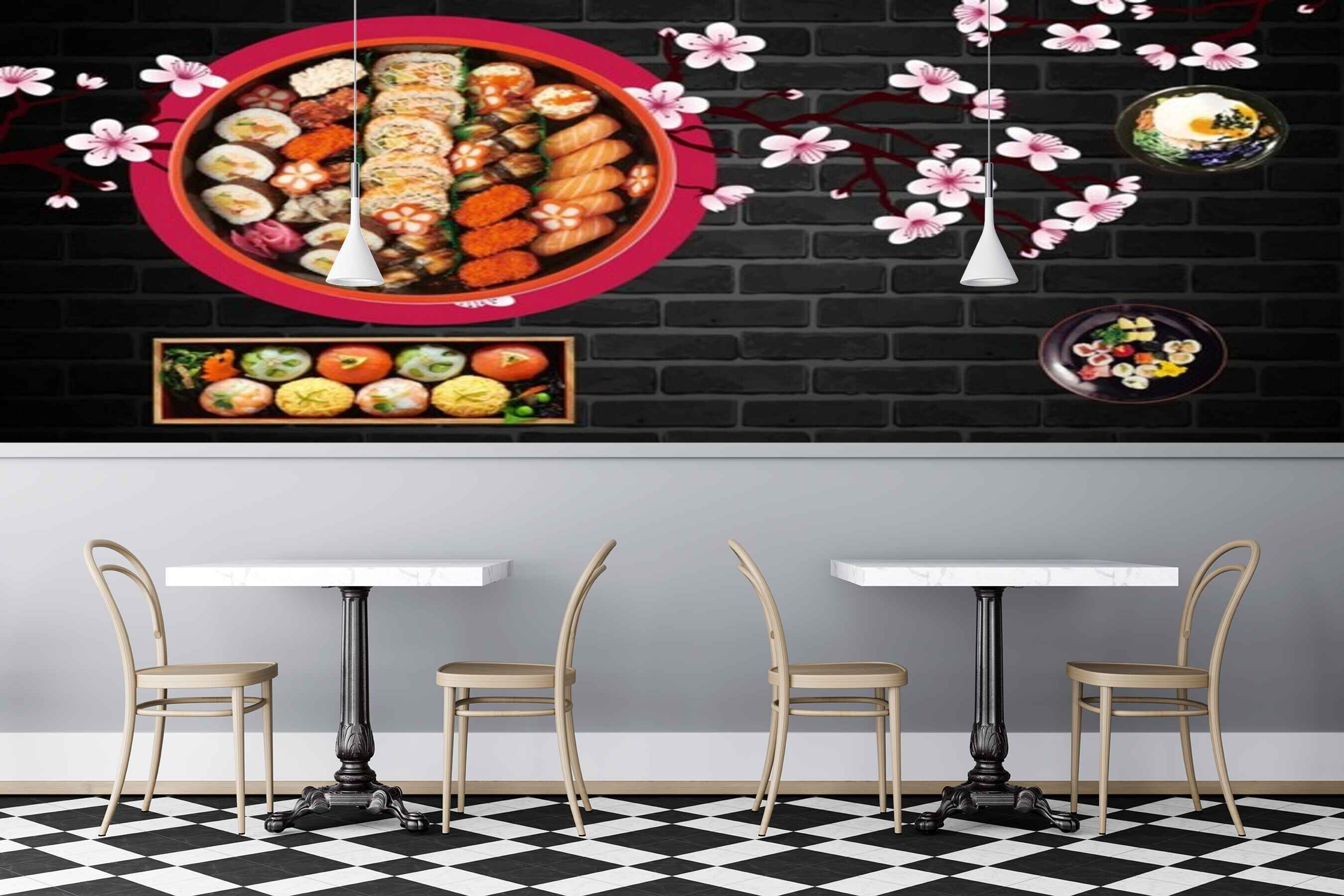 Avikalp MWZ3166 Momos Pink Flowers Nuggets HD Wallpaper for Cafe Restaurant