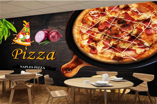 Avikalp MWZ3167 Pizza Potatoes Onions HD Wallpaper for Cafe Restaurant