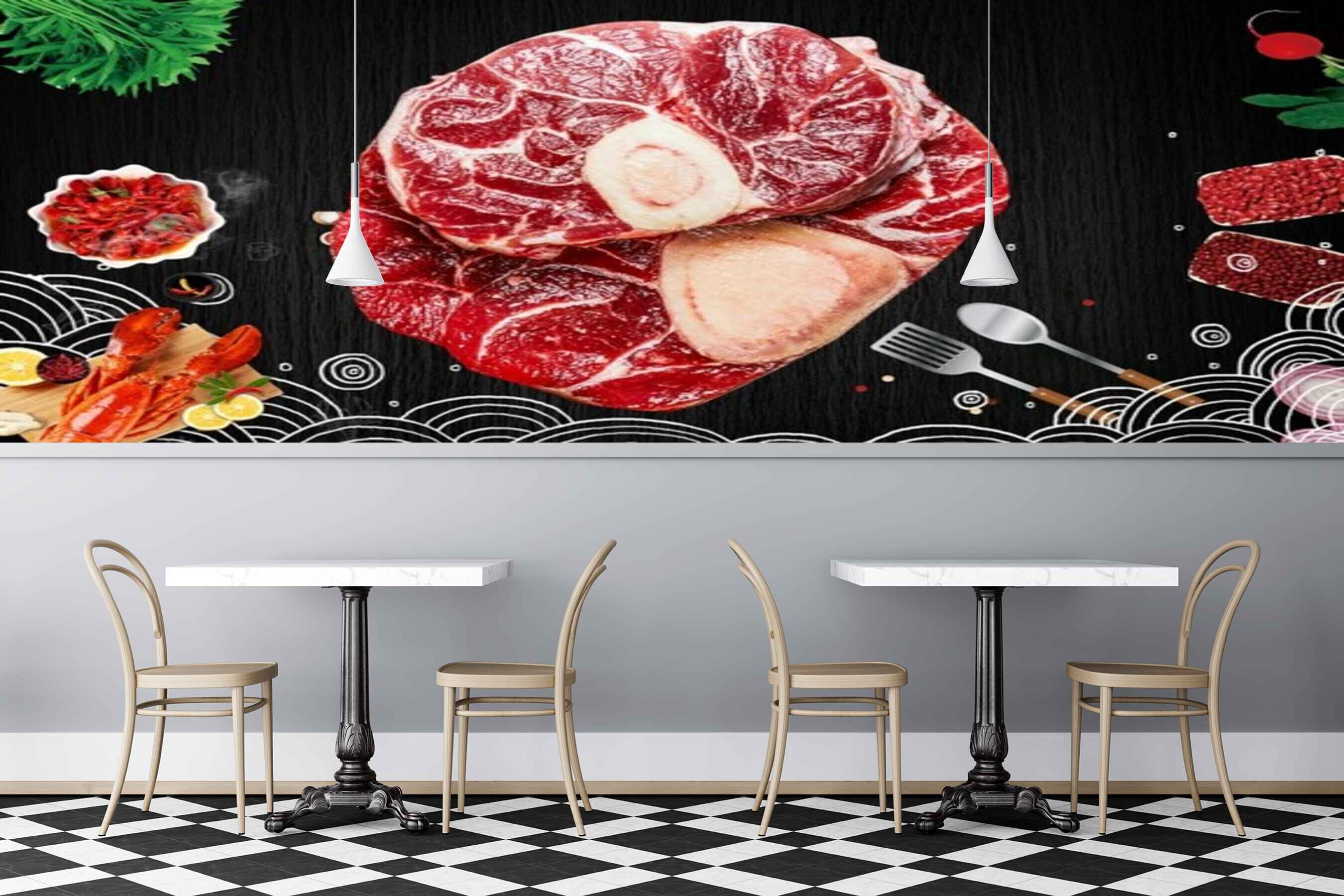 Avikalp MWZ3168 Meat Spoons Sauces Leaves Lemons HD Wallpaper for Cafe Restaurant