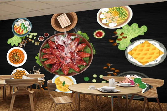 Avikalp MWZ3171 Fishes Herbs Sauces Eggs HD Wallpaper for Cafe Restaurant