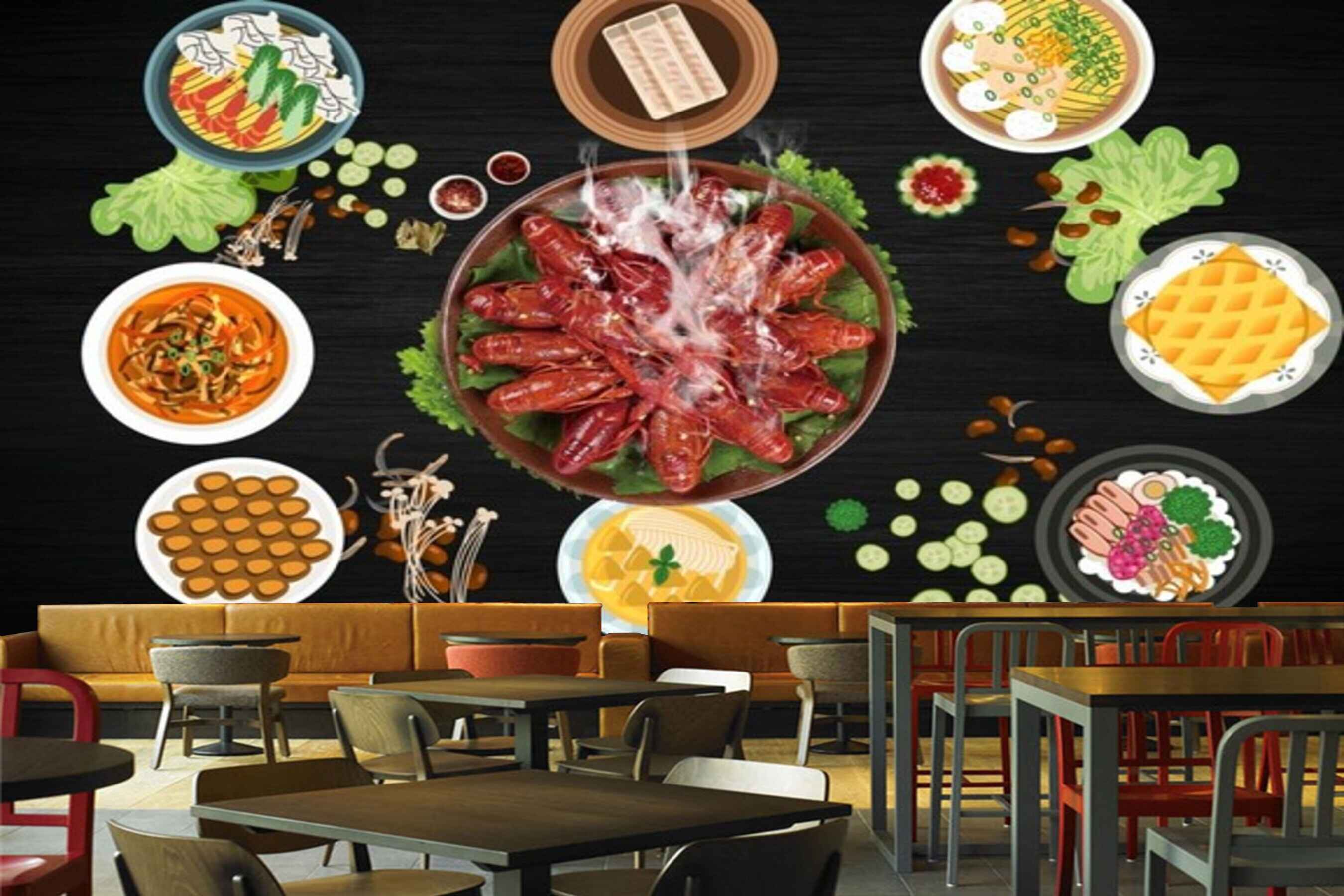 Avikalp MWZ3171 Fishes Herbs Sauces Eggs HD Wallpaper for Cafe Restaurant