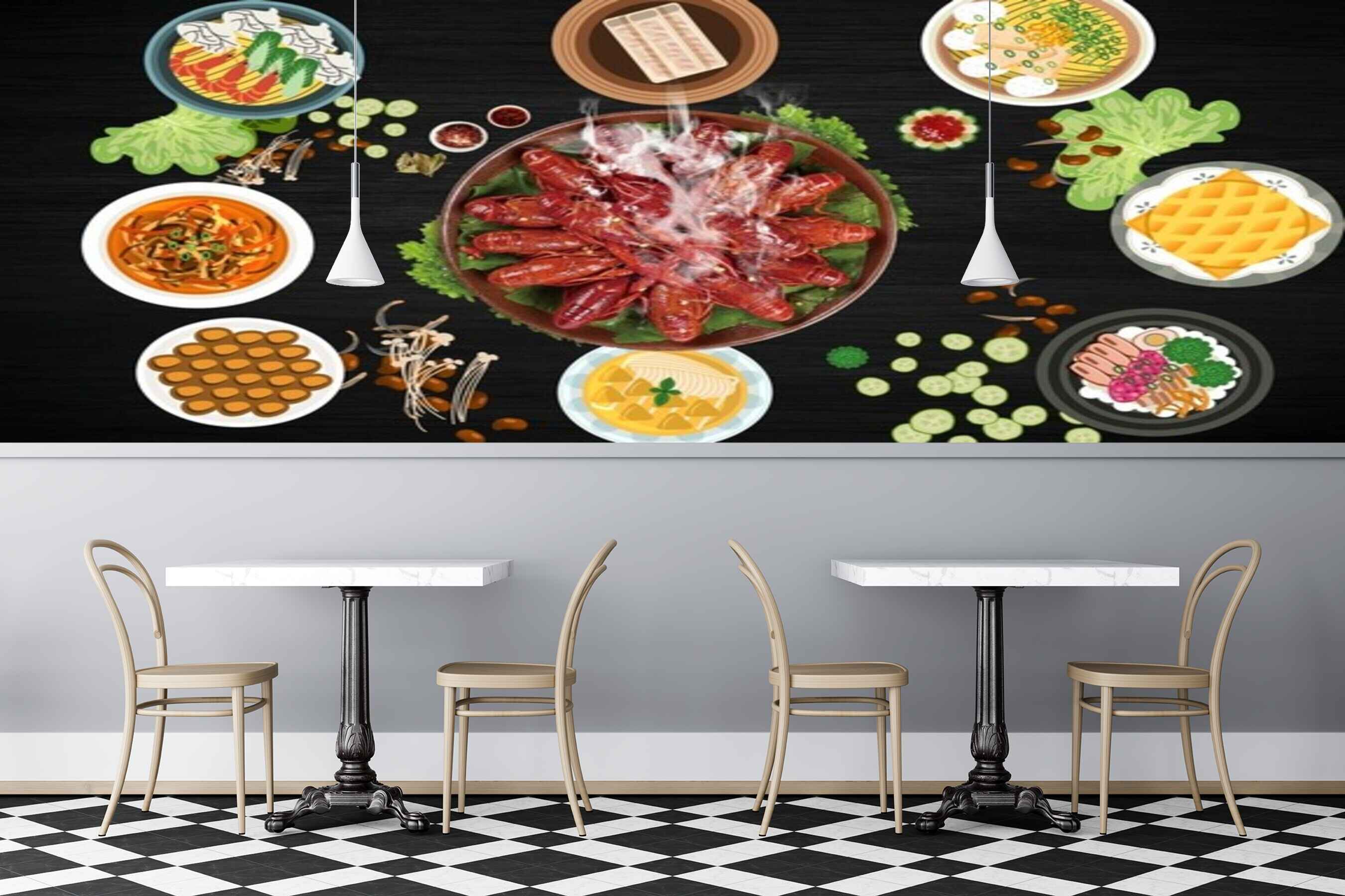 Avikalp MWZ3171 Fishes Herbs Sauces Eggs HD Wallpaper for Cafe Restaurant