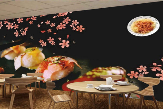 Avikalp MWZ3175 Donuts Noodles Pink Flowers HD Wallpaper for Cafe Restaurant