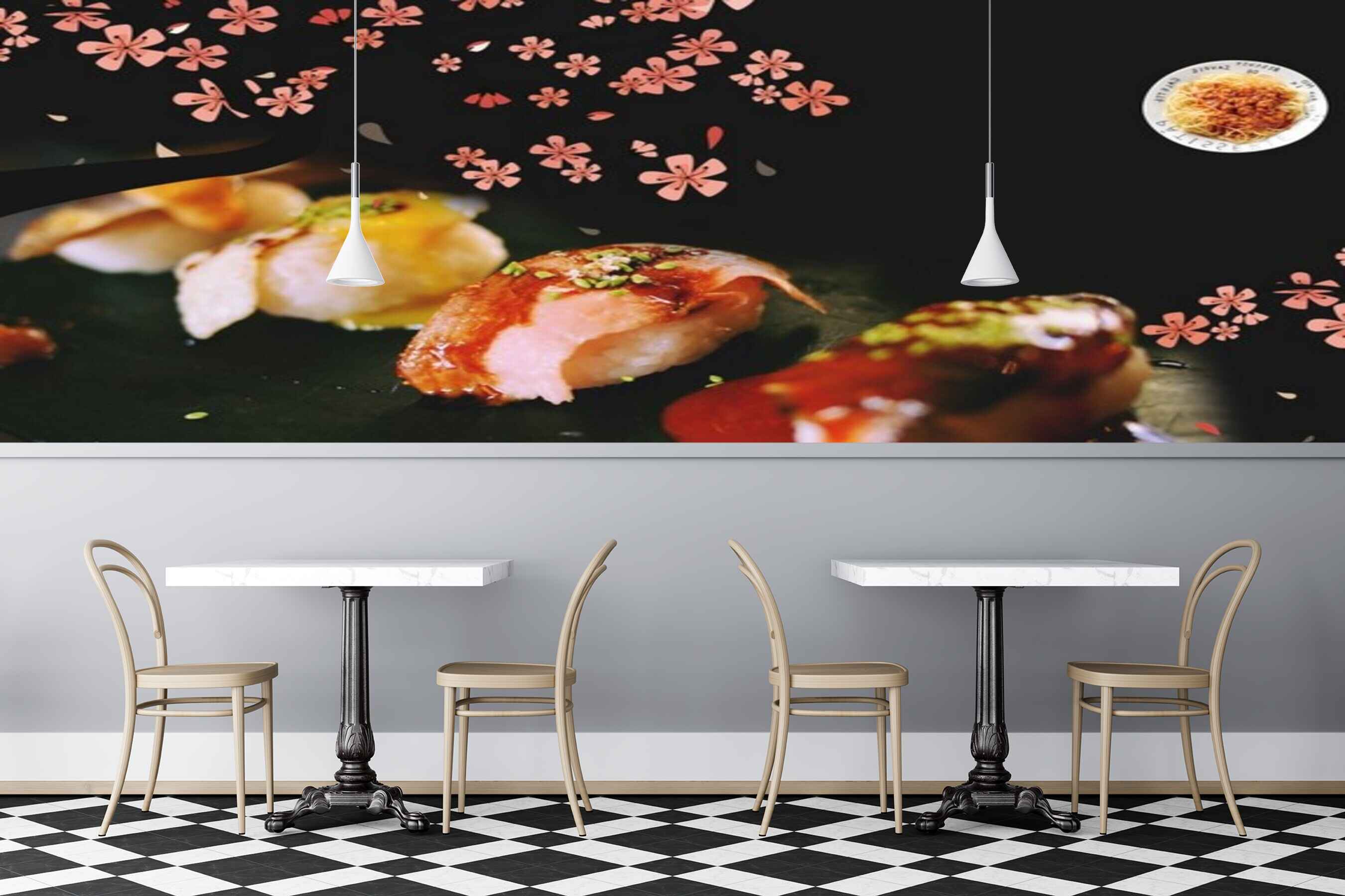Avikalp MWZ3175 Donuts Noodles Pink Flowers HD Wallpaper for Cafe Restaurant