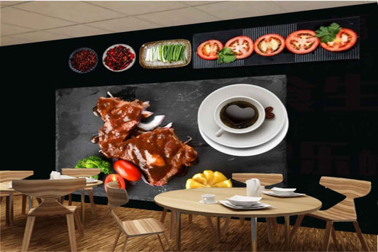 Avikalp MWZ3177 Meat Tomatoes Herbs Tea HD Wallpaper for Cafe Restaurant