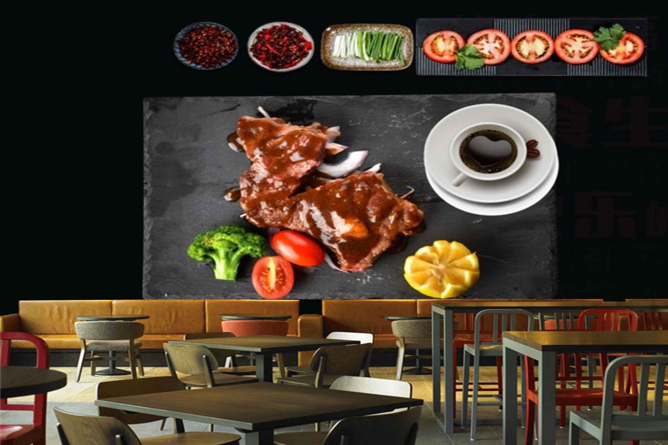 Avikalp MWZ3177 Meat Tomatoes Herbs Tea HD Wallpaper for Cafe Restaurant
