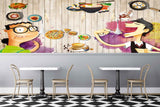 Avikalp MWZ3179 Kids Meat Pizzas Omlettes Noodles HD Wallpaper for Cafe Restaurant