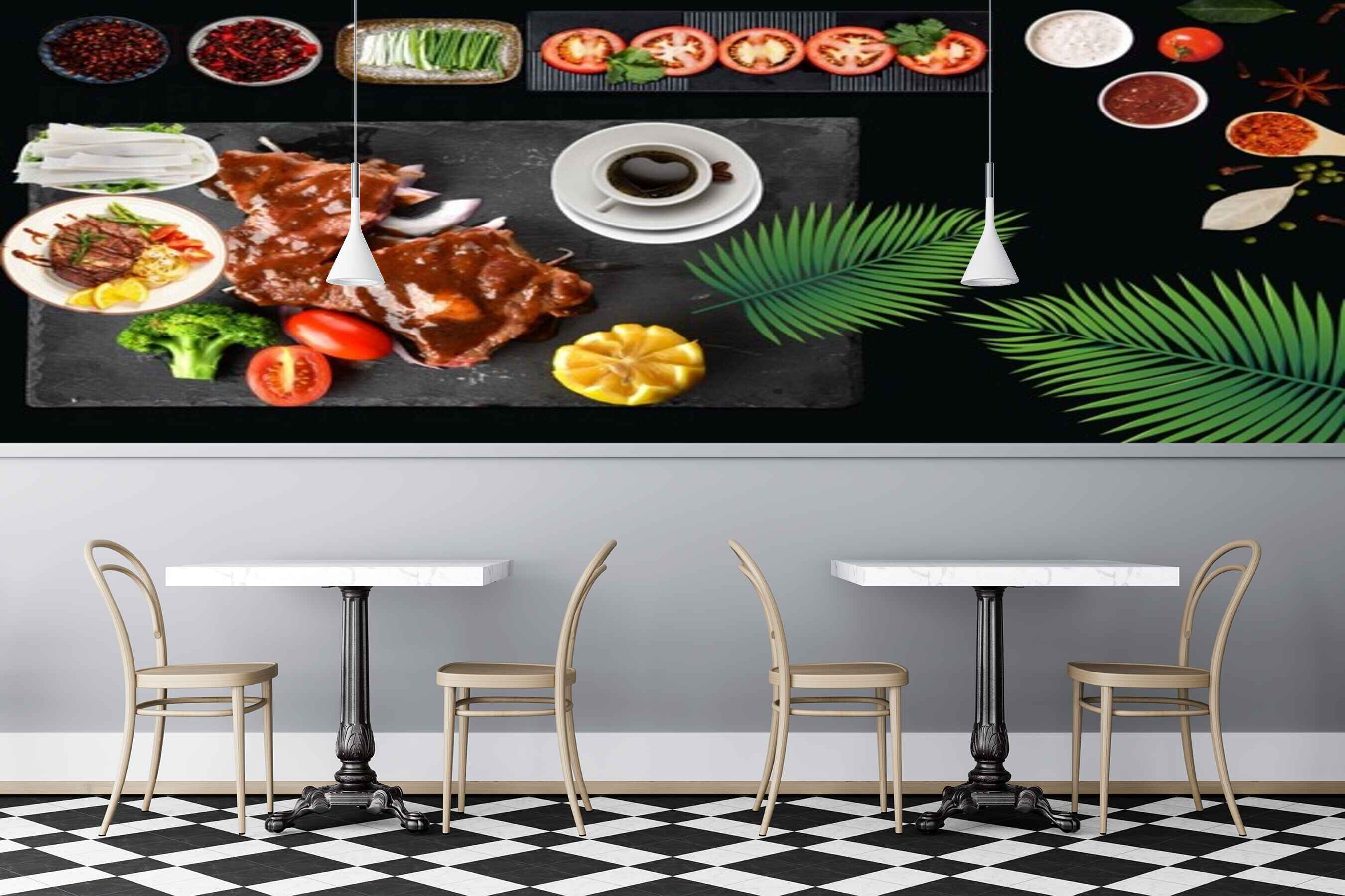 Avikalp MWZ3181 Food Meat Tomatoes Leaves Lettuce Coffee HD Wallpaper for Cafe Restaurant