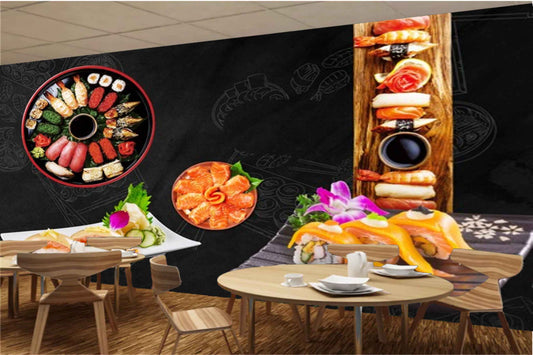 Avikalp MWZ3182 Food Items Flesh Meat Leaves Flowers HD Wallpaper for Cafe Restaurant